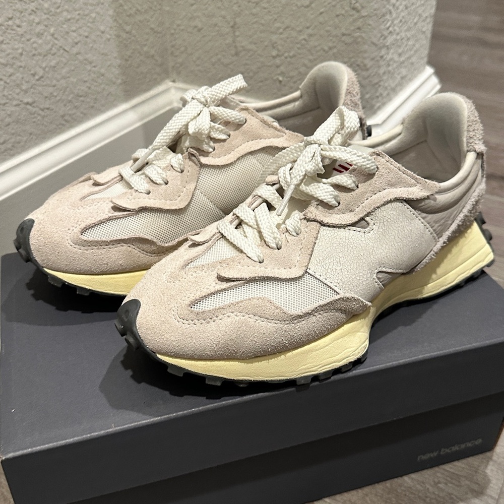New Balance 327 Tan and Cream Athletic Shoes